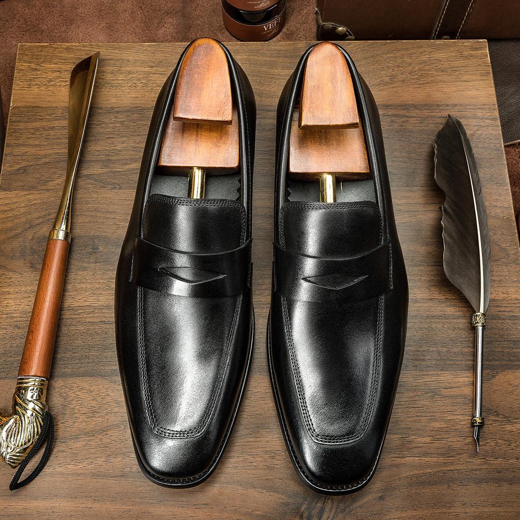 Fashion Men's Genuine Leather Shoes Loafer Handmade Shoes Antiskid Elegant Gentleman Oxford Shoes Simple British Style Wedding Shoes