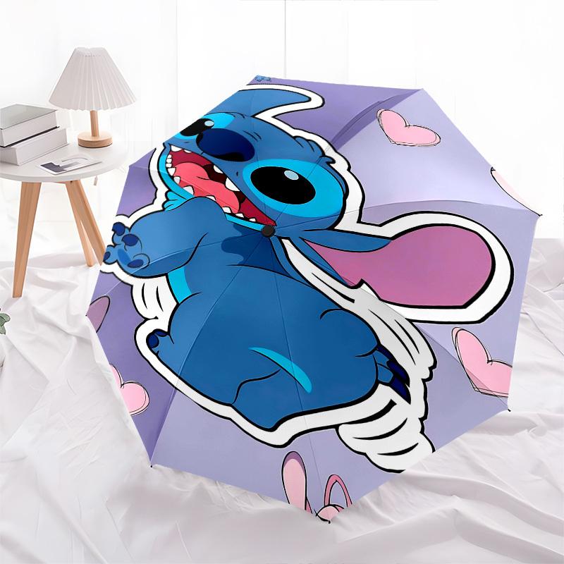 Stitch, Herz-Thema, Automatisches Öffnen und Schließen, Helles 8-Speichen, Tragbarer Regenschirm, Geeignet für Männer und Frauen, Ein Perfektes Geschenk für