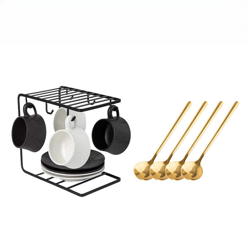 Capuccino Cups with Saucers and Metal Stand, 250ml Ceramic Coffee Cup Espresso Shots Cup Small Coffee Cups, Black and White