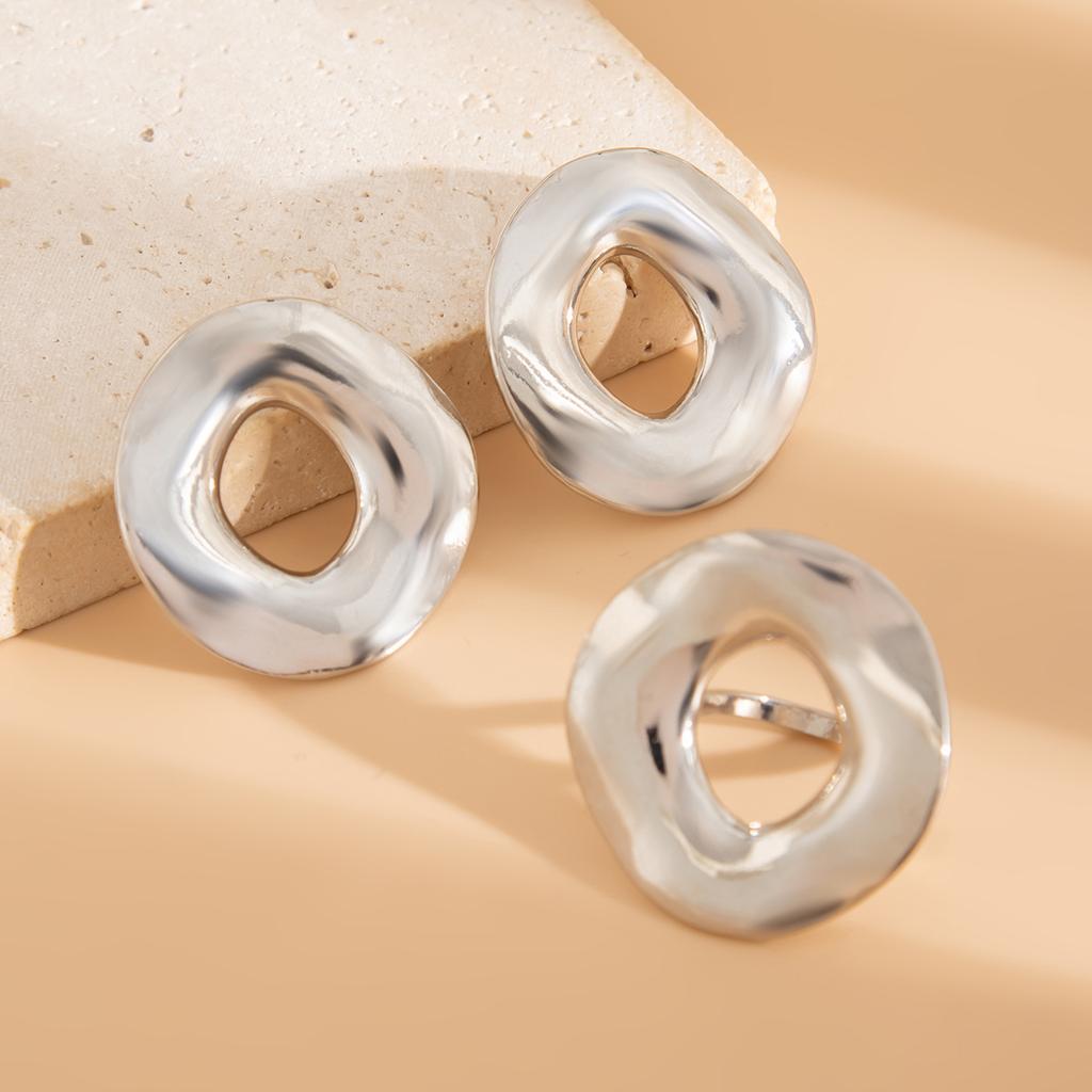 Jewelry Simple Temperament Hollow Geometric Round Personality Irregular Design Sense Niche Glossy Earrings