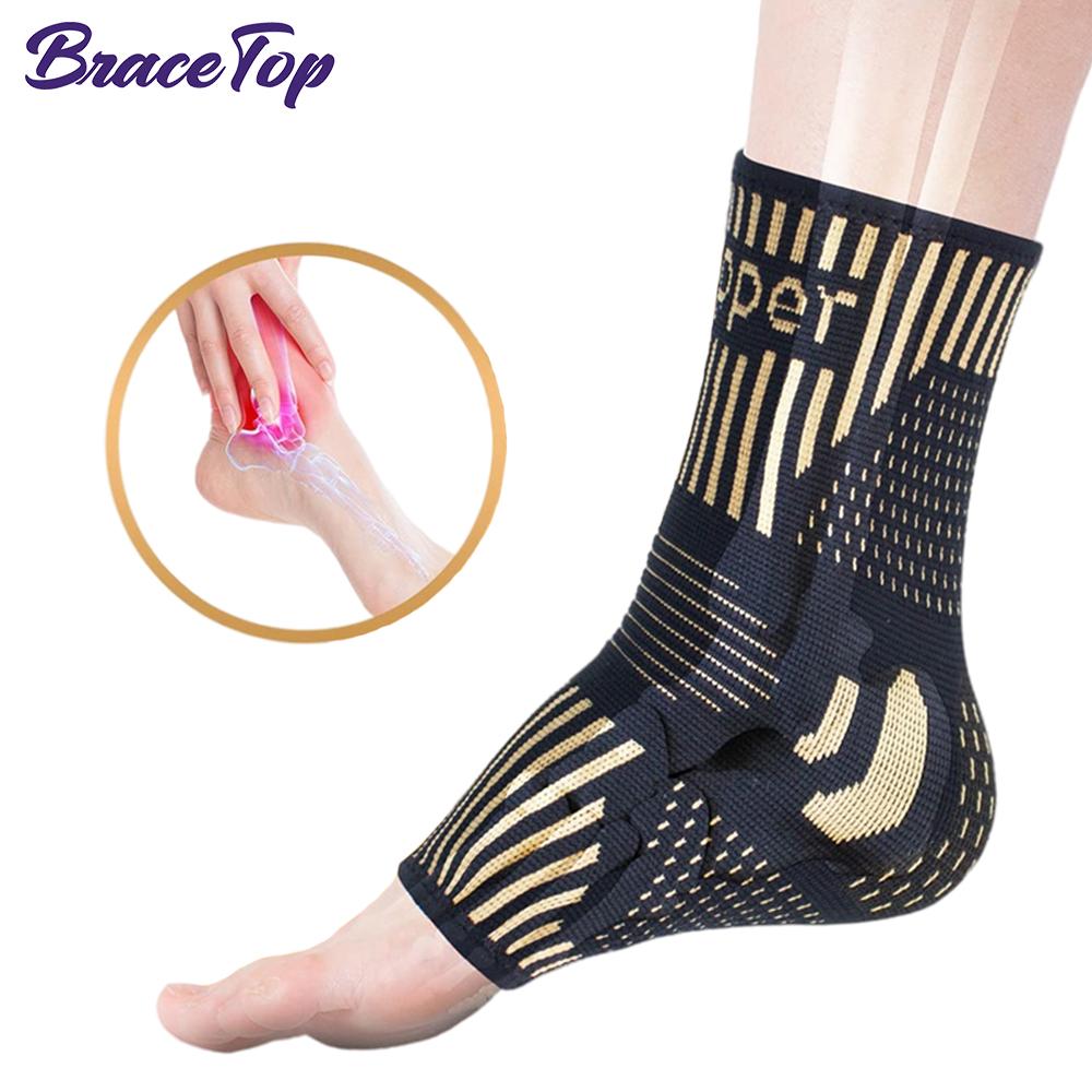 Bracetop Copper Ankle Brace Compression Sleeve Support For Plantar Fasciitis Sprained Pain Relief Achilles Tendon