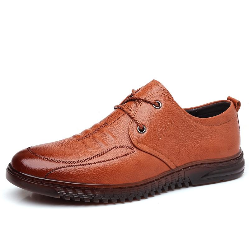 2025 spring new men's casual leather shoes cowhide soft sole British business dress leather shoes dad shoes