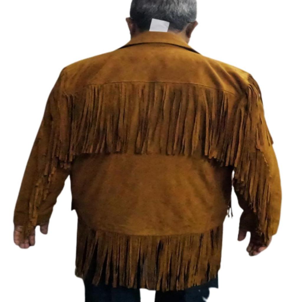 NOORA Men's Genuine Lambskin Tan Suede Fringe Leather Jacket, Motorcycle Jacket