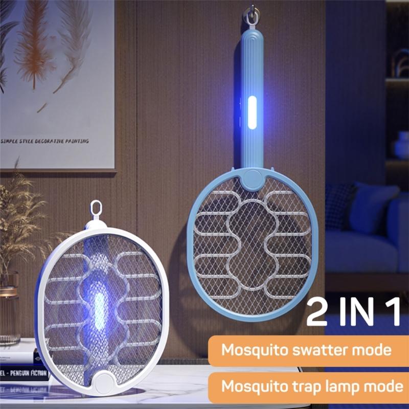2 In-1 Electric Mosquito Killer Racket USB Rechargeable Foldable for Home Bedroo