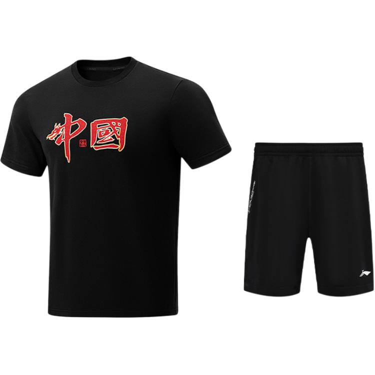 

Li-Ning Creative Text Print Moisture-Wicking Short Sleeve Quick-Dry Straight-Cut Split Shorts Casual Sports Set Unisex Sets AHSU287-1+AAPU133-1 3XL