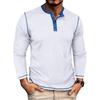 Men's Color Blocked Versatile Long Sleeved Shirt Retro T-shirt Bottom Shirt