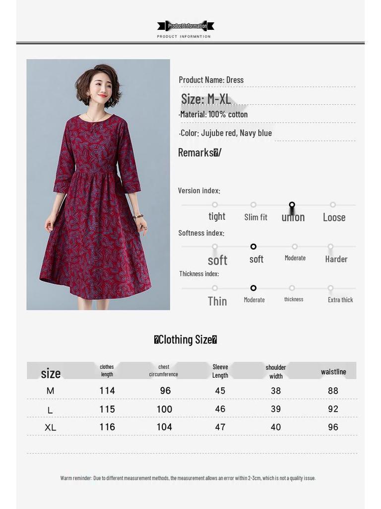 2024 Floral Long-Sleeved Dress for Women, Elegant Spring/Autumn Wear for Middle-Aged to Elderly (Age 40+)