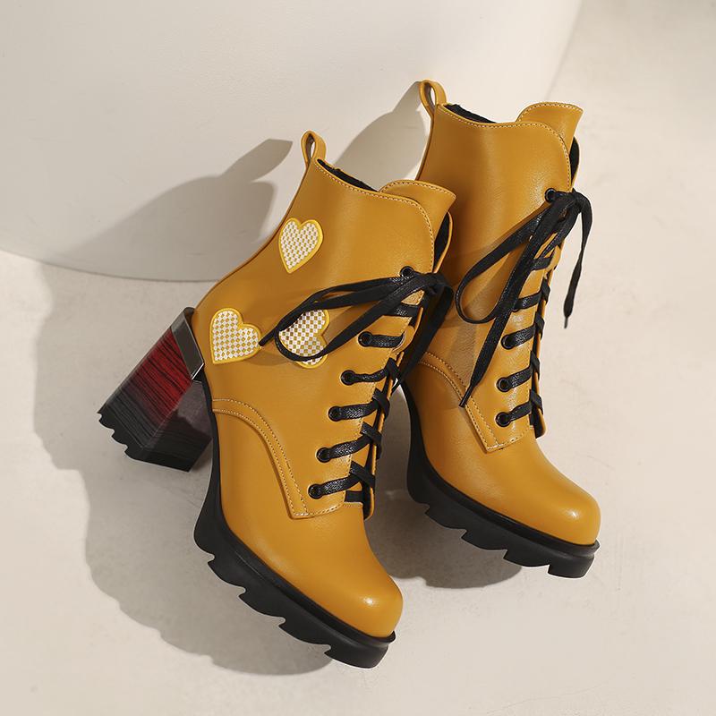 Korte damehøye hæler høst og vinter nye tykkhælede korte støvletter i britisk stil i stor størrelse