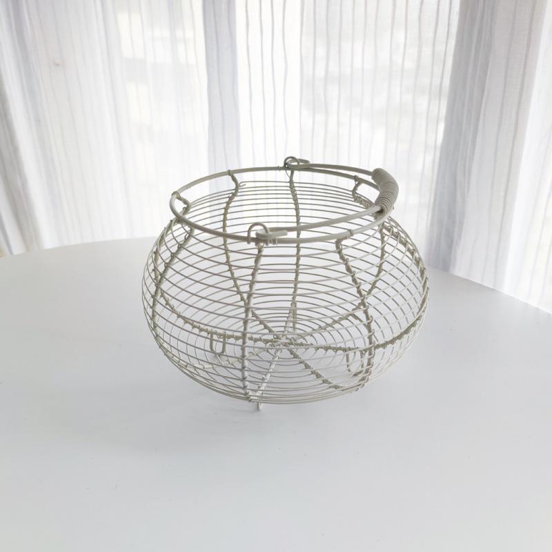 Hand-Held Woven Egg Basket - Iron Wire Design, Round Kitchen Basket