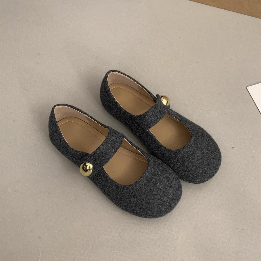 Graue Mary-Jane-Schuhe Herbst Wortriemen Einzelne Schuhe flach