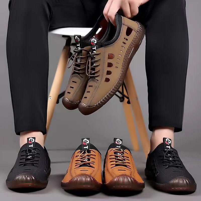 Men's Soft Leather Breathable Summer Sandals with Beef Tendon Soles