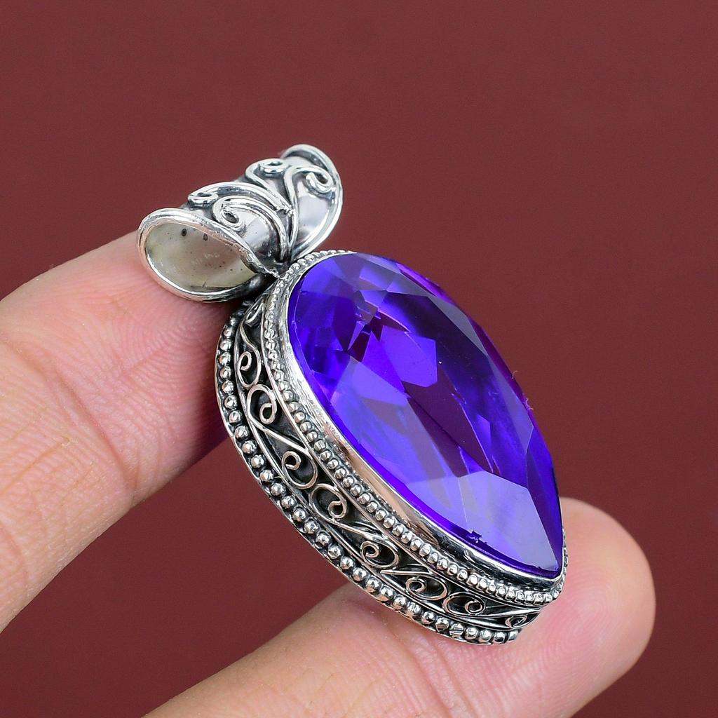 Faceted African Amethyst Pendant Real Gemstone Jewelry Handmade Vintage Pendant 925 Sterling Silver Pendant Birthstone Jewelry Gifts For Him