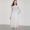 Elle Fashion Gradient Design Drawstring Slim Long Dress Women dresses Blue EL51123