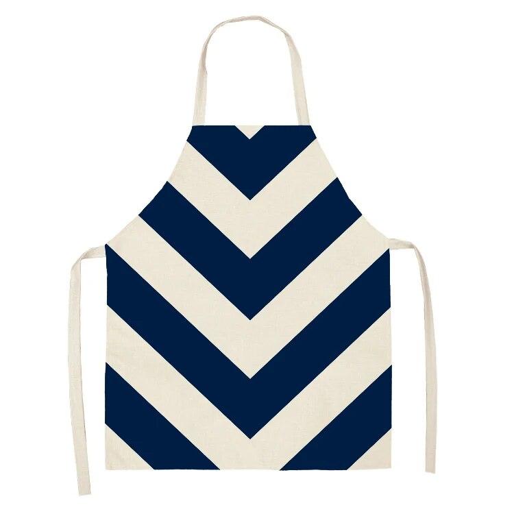 Kitchen Apron Navy Blue Geometric Pattern Kitchen Sleeveless Apron Linen Bib Home Cleaning Tools Cooking Apron Dinner Apron
