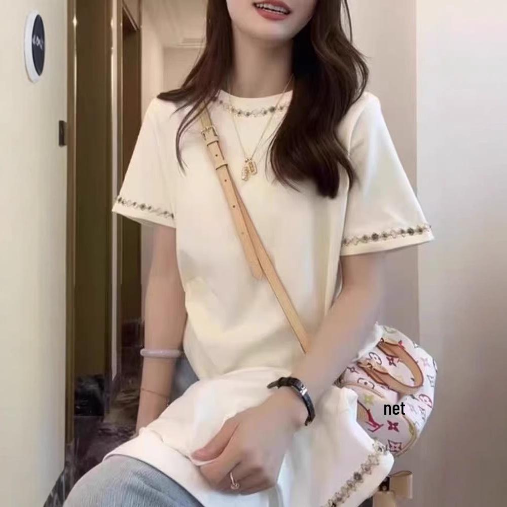 

Women s Summer 2025 Loose Fit Pure Cotton T-Shirt - Unique Pretty Design Large абрикосовий