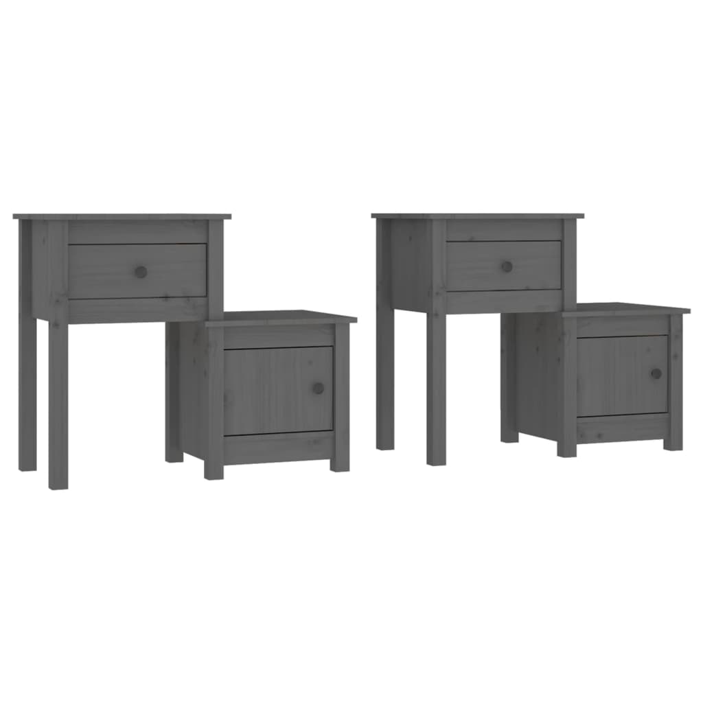 Vidaxl Szafki Nocne, 2 Szt, Szare 79,5X38X65,5 Cm, Lite Drewno Sosnowe