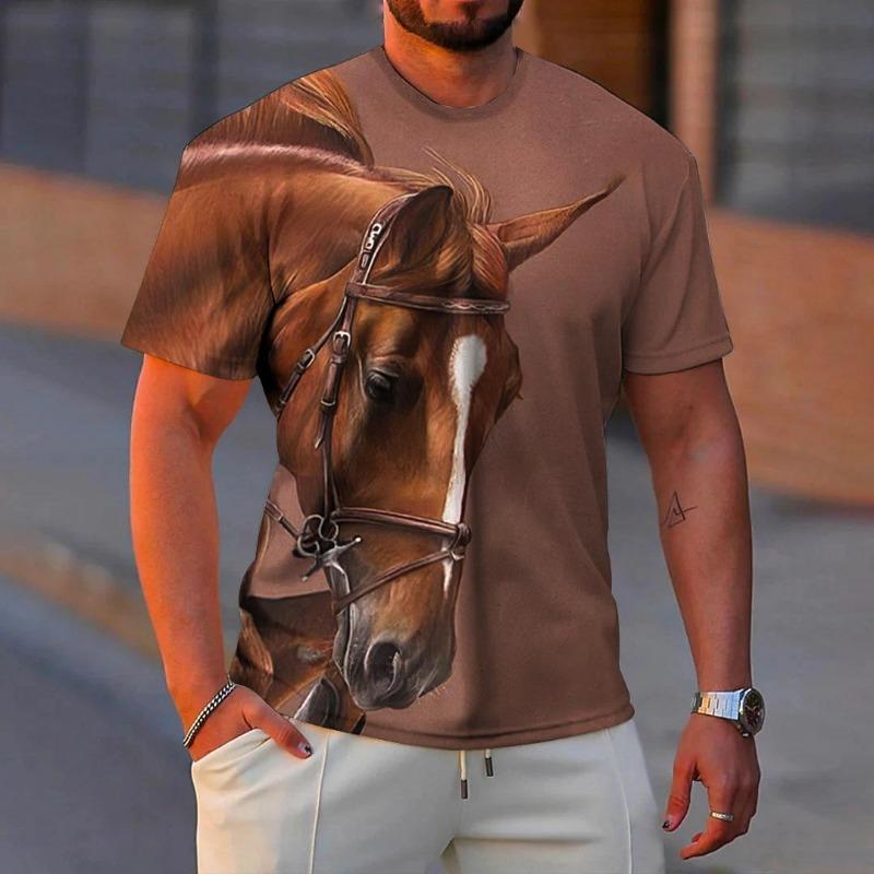 Summer Fashion Men's T-shirt Animal Horse Pattern 3D Print Casual Loose Outdoor Boy Short Sleeve Tees Top Pullover