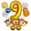 0-9 Years Old Birthday Party Balloon Set Children Tiger Lion Donkey Animal Aluminum Foil Balloons Jungle Theme Ballon Decoration