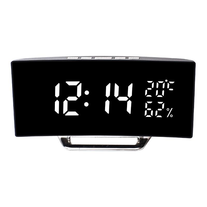 Living Room Curved Screen LED Mirror Digital Temperature and Humidity Electronic Clock Home Desktop Sleeping Alarm Clock Bedside Clock Gift