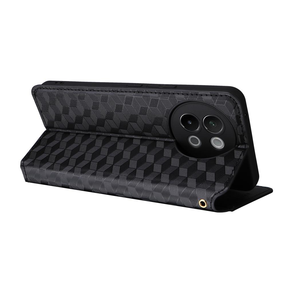 For vivo S18e 5G Leather Case Magnetic Closure Phone Cover Rhombus Pattern