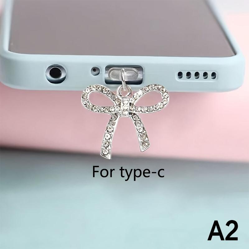 

Заглушка от пыли для телефона, милый бант, бриллиантовый аксессуар для телефона, подвеска, украшение для интерфейса зарядки iPhone Type-C