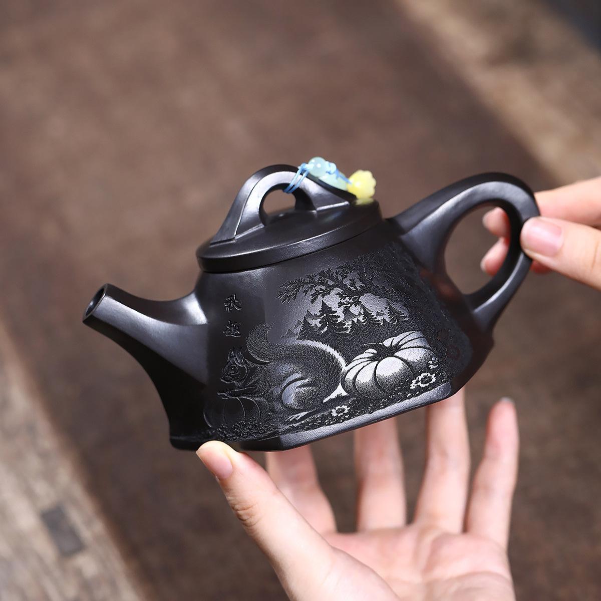 210ml Yixing Purple Clay Teapots Artists Handmade Stone Scoop Pot Raw Ore Stone Yellow Mud Kettle With Strainer Zisha Tea Set