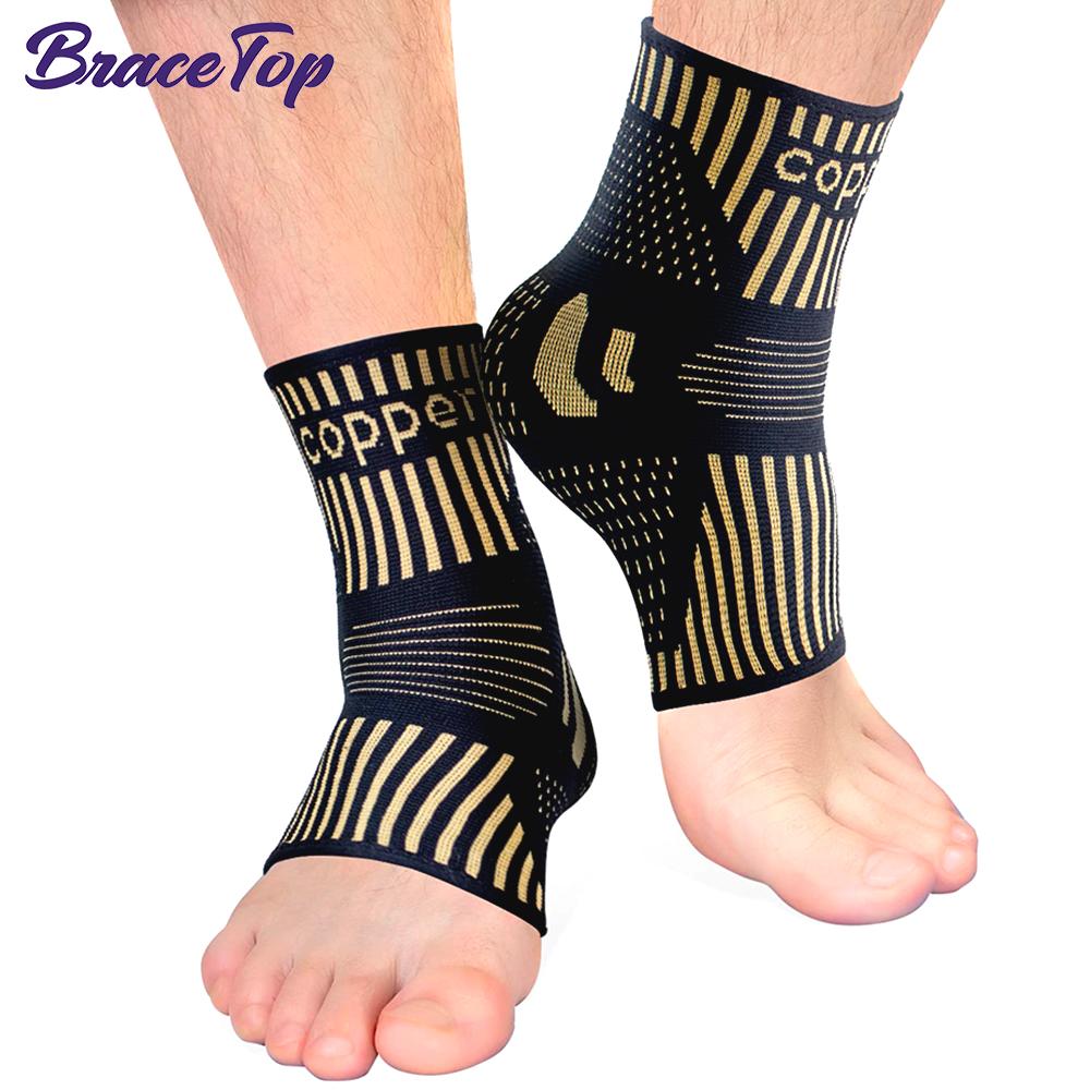 Bracetop 1 Pair Copper Ankle Brace Support Compression Sleeve Socks Plantar Fasciitis Sprained Ankle Achilles Tendon Pain Relief