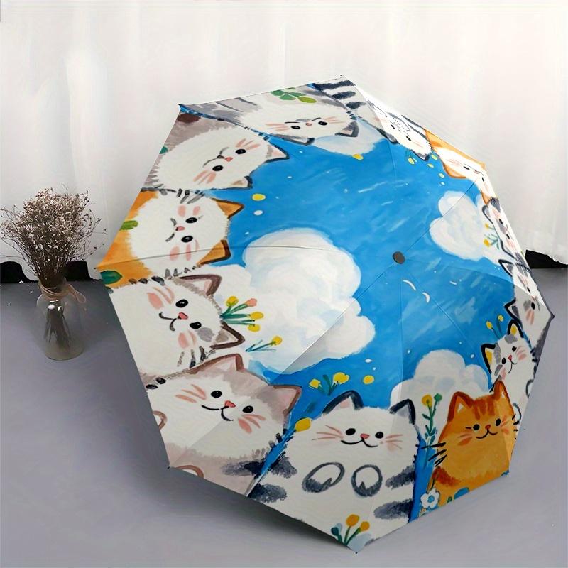 1pc Sunny Days and Cats Automatic Opening and Closing Umbrella - Small Umbrella Suitable for Various Occasions, Portable 3-Fold Small Umbrel