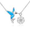 Cute Hummingbird and Daisy Pendant Necklace For Women Inlay Blue Imitation Opal CZ Necklace Wedding Band Jewelry Gifts