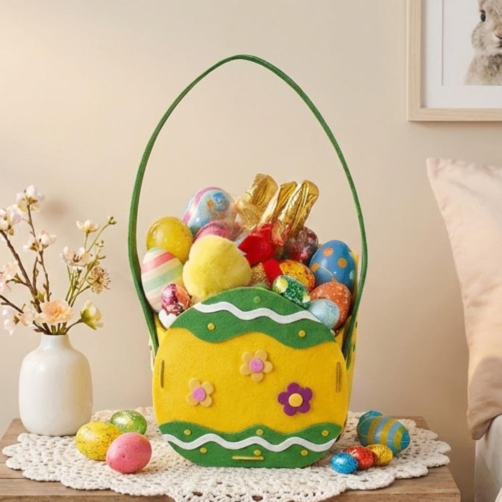Cartoon Felt Easter Egg Basket Non-Woven Large Capacity Rabbit Candy Bags Cute Cookie Gift Bag Festival Present Storage Bags