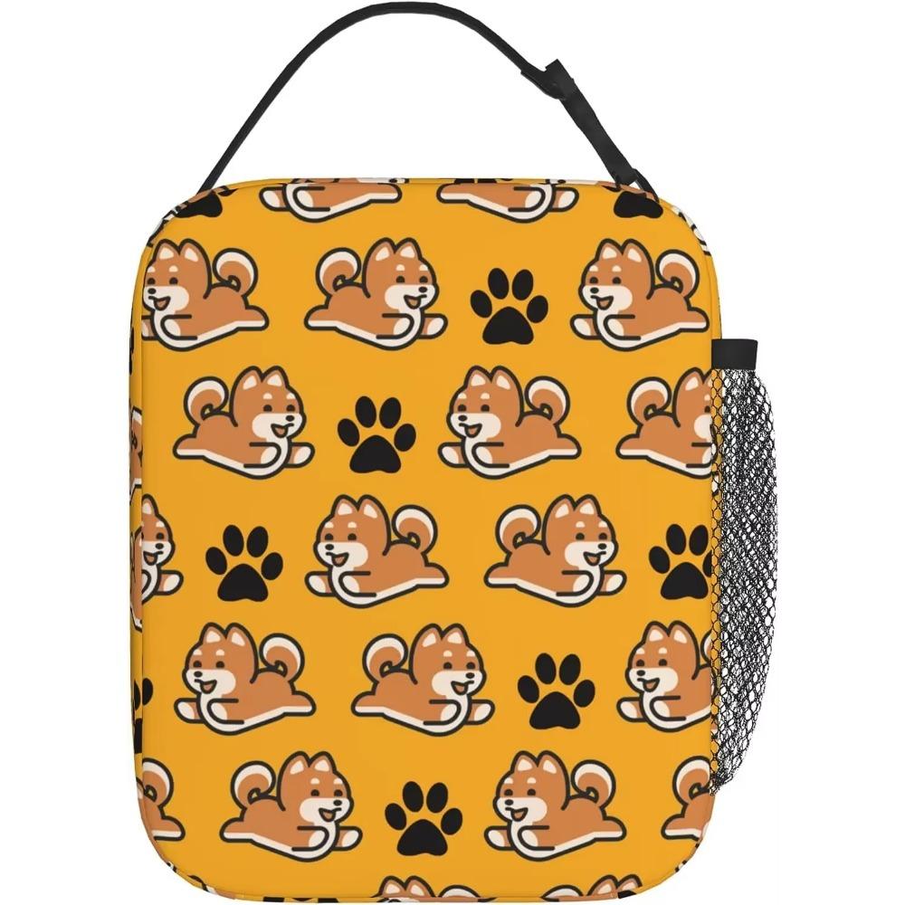 

Милый ланч-бокс с мультяшной собакой сиба-ину, многоразовая сумка для ланча с плечевым ремнем для женщин, мужчин, девочек, мальчиков, сумка-тоут для еды 26x21x11CM коричневый