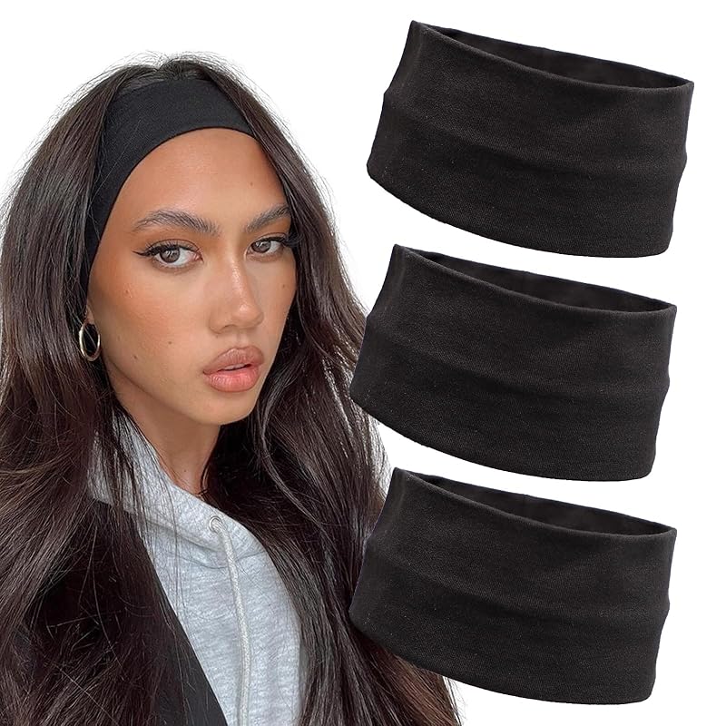 Headbands for Women 3PCS Non Slip Sports Headband Soft Cotton Stretchy Headbands Hair Accessories