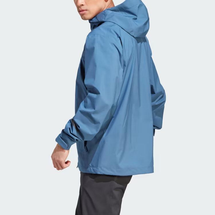 Adidas Terrex Multi Rain.Rdy 2.5-Layer Rain Jacket Solid Color Logo Hooded Long Sleeve Jacket Men Jacket Blue HZ9264