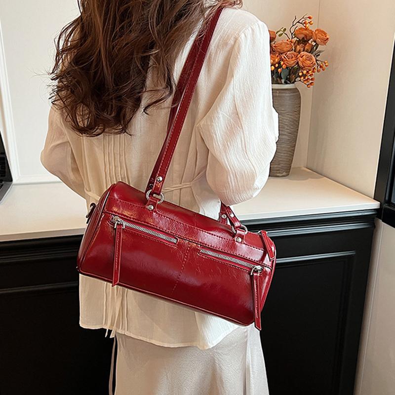 Yogodlns Underarm Barrel-shaped Bag For Women New Fashion Solid Crossbody Bag Versatile Large Capacity Shoulder Commuter Bag