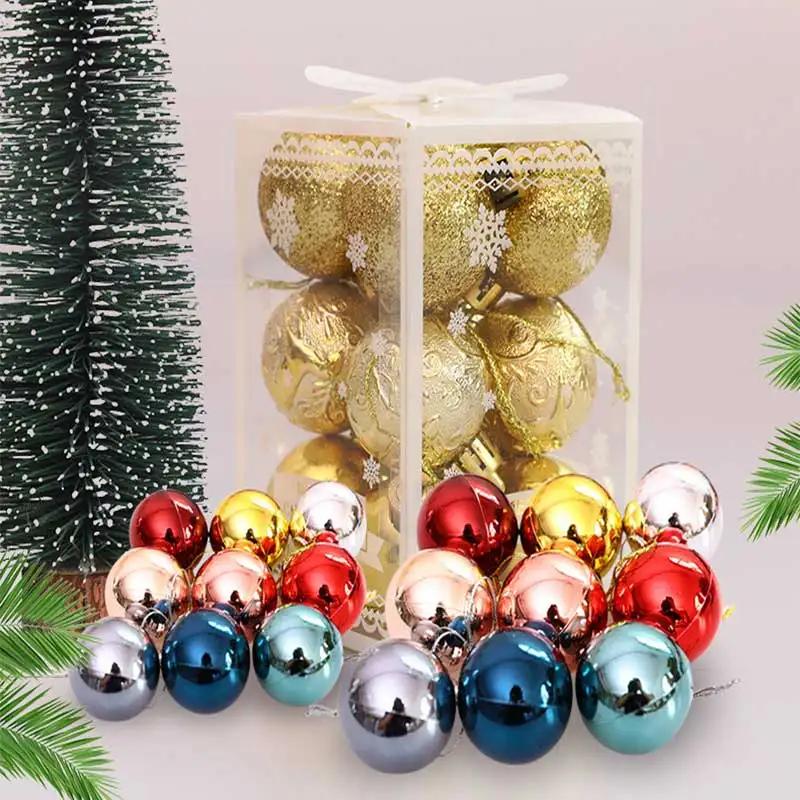 12Pcs Christmas Decorative Balls Gold Red Green Xmas Tree Pendent Home Christmas Party Decoration Bubbles Hanging Ornaments Toy