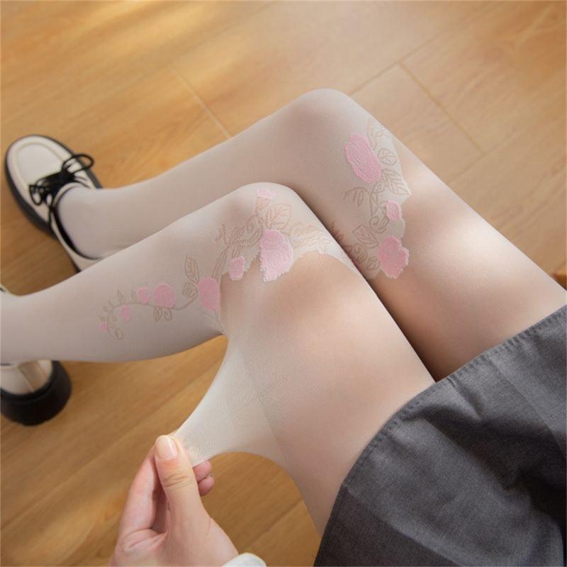 Sheer Tights for Women Flower Patchwork Pantyhose Control Top Thigh Highs Stockings Silk Thin Stockings Tights Hosiery