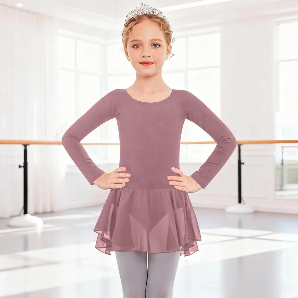 Mädchen Farbiger Langer Ärmel Tüll Body Tanzkostüm