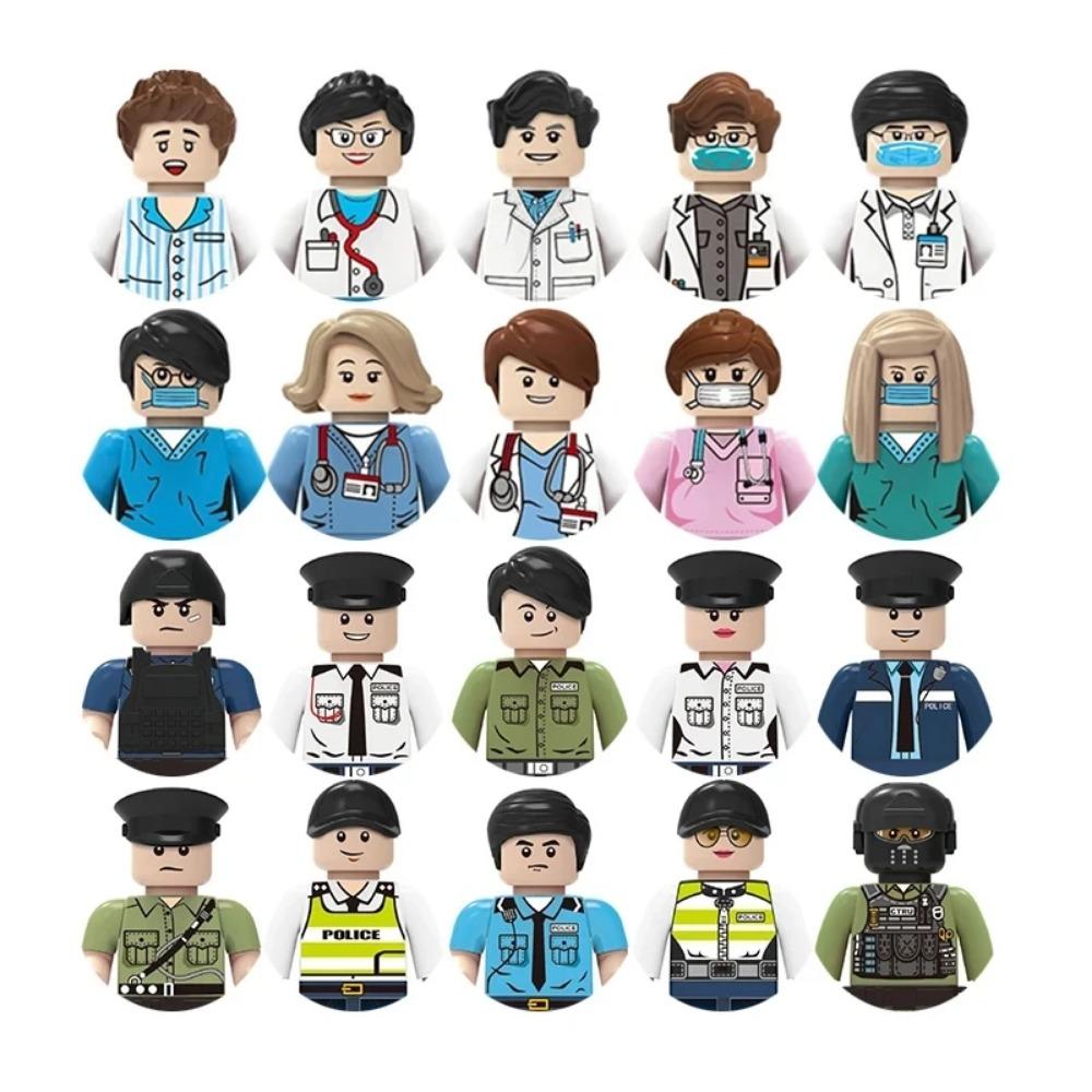 Stadt Charaktere Actionfiguren Bausteine Polizist Lehrer Feuerwehrmann Beruf Mini Figur Puppen Bricks Set Kinderspielzeug