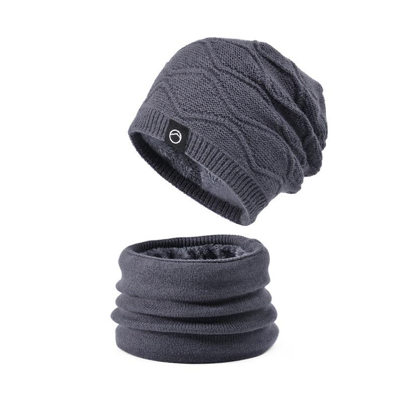 Vinterlue Skjerf Todelt Sett Dame Utendørs Fløyel Varm Øreklaffer Strikket Ullue