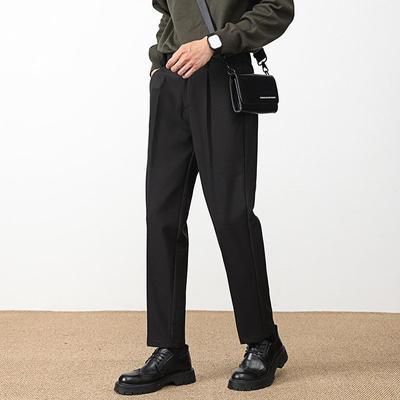 Men's Business Straight-Leg Cropped Dress Pants, Spring and Autumn Thick Style, Loose Wide-Leg Casual Trousers