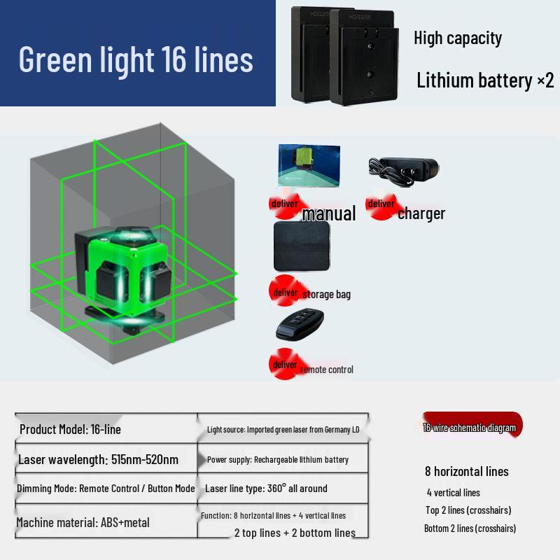 12-Line High-Precision Green Laser Level with Strong Light and Self-Leveling