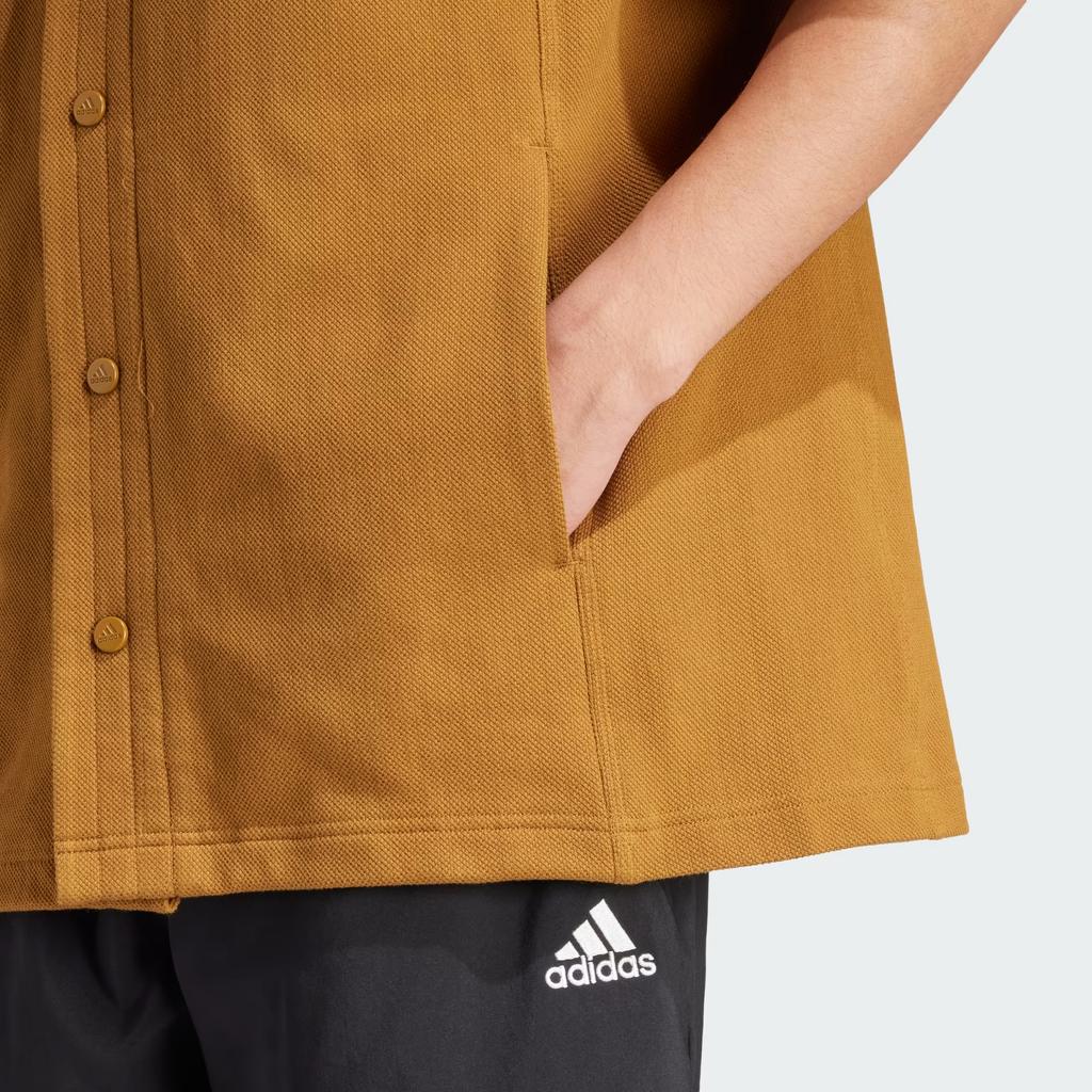 adidas Lounge Piqué Froté Baseballová Košile Jednobarevná Jednoduchá Ležérní Značkový Potisk Výstřih do V Krátký Rukáv Pánské Košile Žlutá IS1608