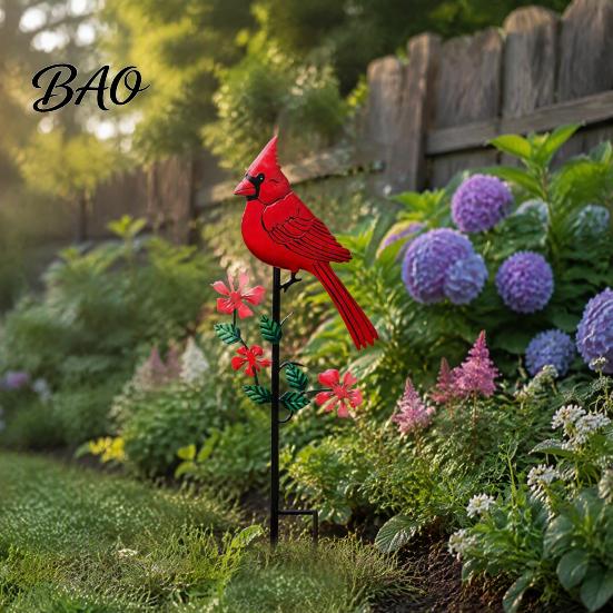 Metal Garden Stakes Red Bird Stake, Cardinals Yard Art 2D Weather Resistant Lawn Flat Flowers Decoration for Outdoor Flower Bed Pathway Nature