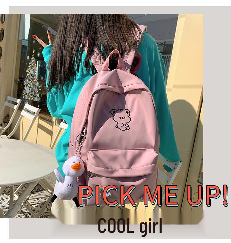 Japanese Ulzzang Style Cute Cartoon Bear Embroidery Soft Girl Backpack