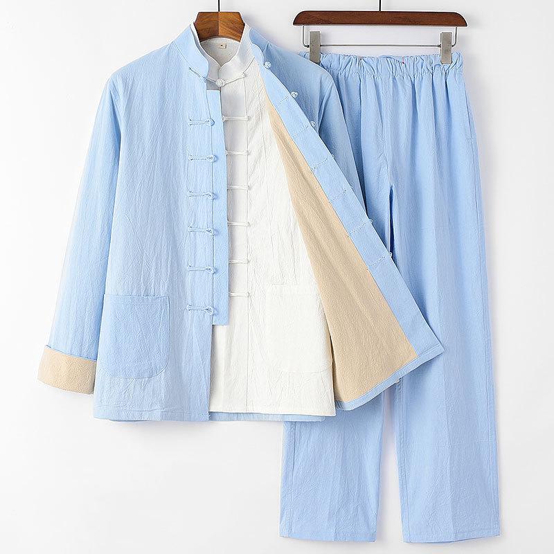 Chinese Traditional Tang Suit Kung Fu Uniform Retro Casual Cotton Linen Plus Size Tai Chi Clothing Set Man