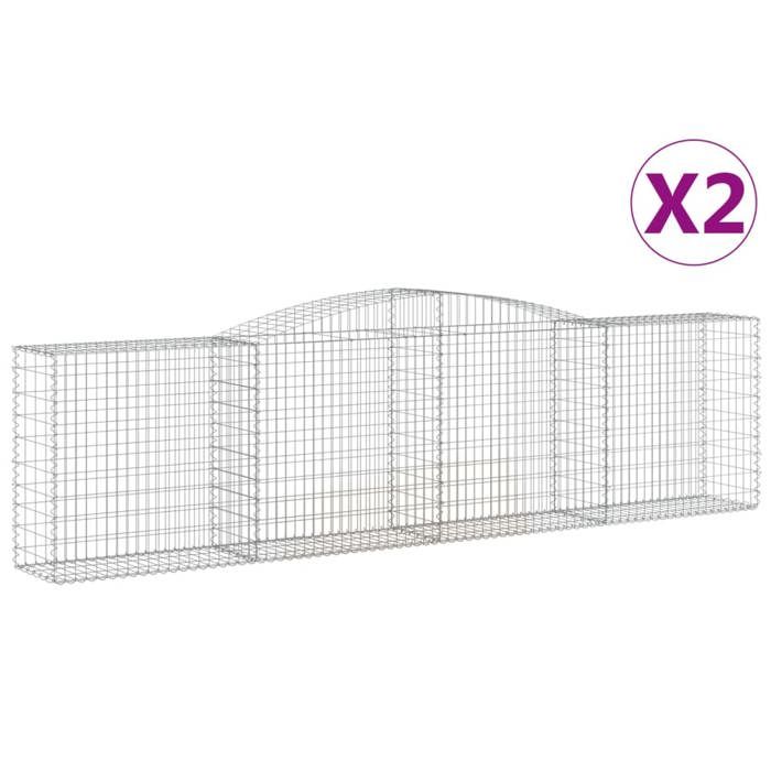 VidaXL Curved Gabion Baskets 2 Pcs 400x50x100/120 Cm Galvanized Iron, Gabion, Gabion Cage, Gabion Wall Basket, Wall 3146996