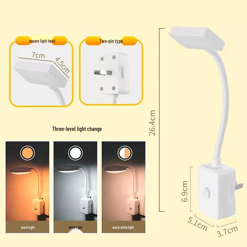 Adjustable Brightness LED Plug-in Table Lamp with Switch for Bedroom and Study