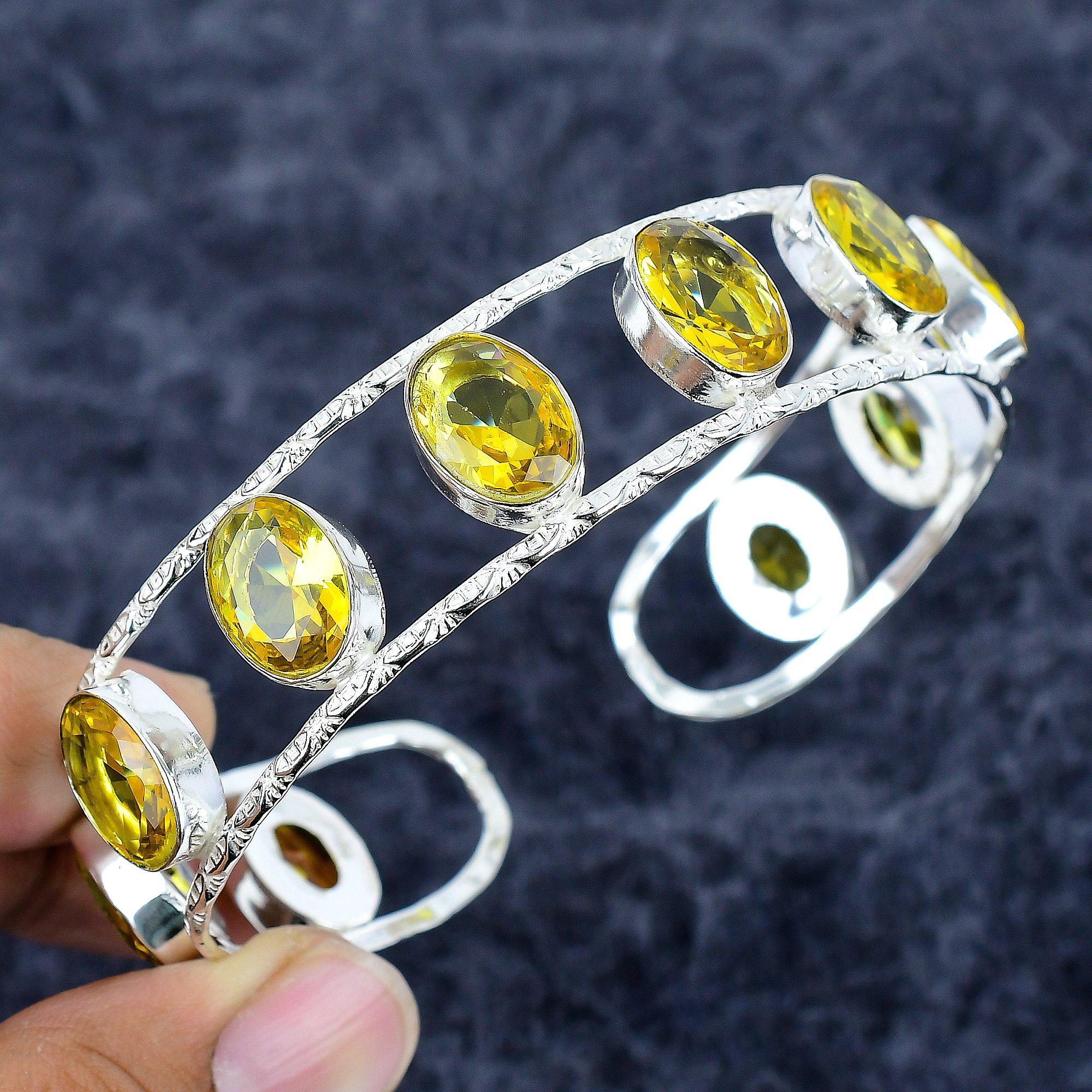 

Citrine Gemstone Handmade 925 Sterling Silver Cuff Bangle Adjustable M-3322