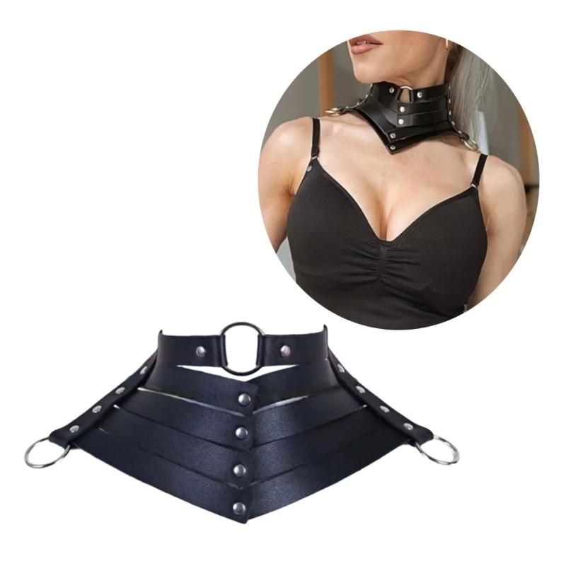 Goth Punk Faux Leather Necklace Adjustable O Ring Bows Tie Necklace Vintage Goth Punk Style Choker for Parties