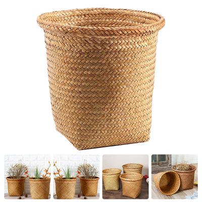 Sepet Çöp Kovası Dokuma Saklama Hasır Çöp Rattan Atık Kutusu Çamaşır Sepeti Çeşitli Eşyalar Çöp Sepeti Saksı Deniz Yosunu Mutfak